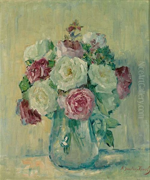 Weise Und Rote Rosen Oil Painting by Anna Gumlich-Kempf