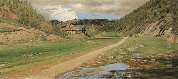 Bewaldete Landschaft Mit Bauernhaus Oil Painting by Julius von Gundelfinger