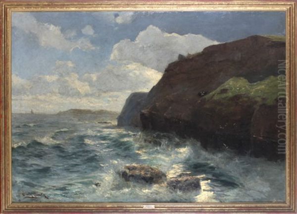 Felsige Kustenlandschaft Mit Meeresbrandung Oil Painting by Erwin Carl Wilhelm Guenther