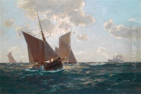 Fischerboote Auf Hoher See Oil Painting by Erwin Carl Wilhelm Guenther