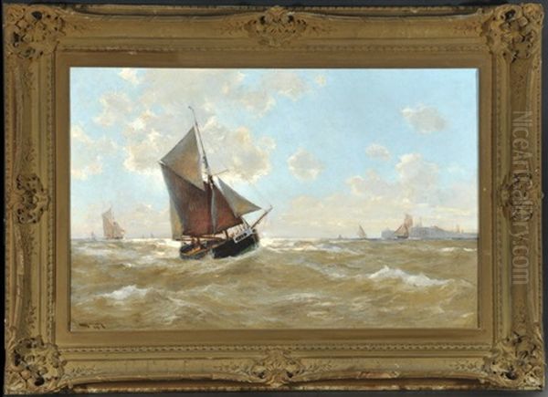 Segelschiffe Bei Wellengang Oil Painting by Erwin Carl Wilhelm Guenther