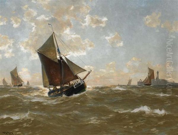 Kustensegler Vor Der Mole Oil Painting by Erwin Carl Wilhelm Guenther