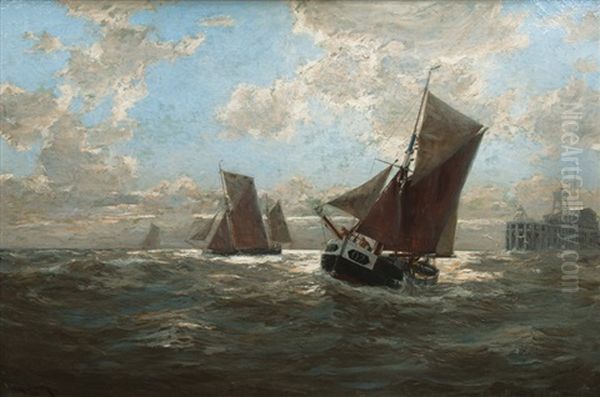 Fishing Boats Oil Painting by Erwin Carl Wilhelm Guenther