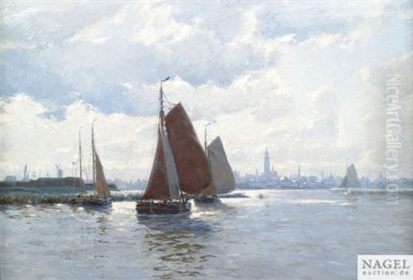 Segelboote Vor Der Antwerpener Hafeneinfahrt Oil Painting by Erwin Carl Wilhelm Guenther