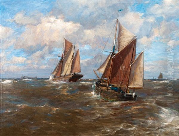 Lighter On Sea Oil Painting by Erwin Carl Wilhelm Guenther