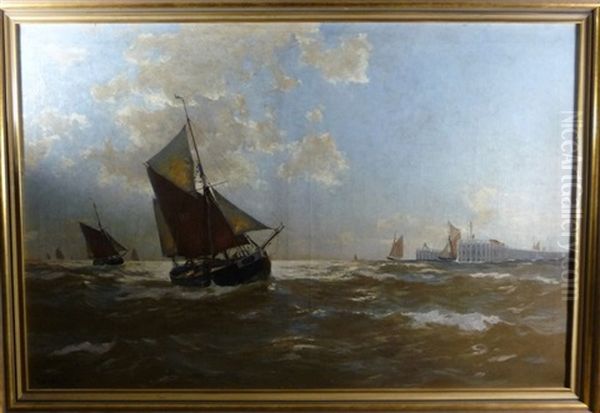 Segelschiffe An Der Mole Oil Painting by Erwin Carl Wilhelm Guenther