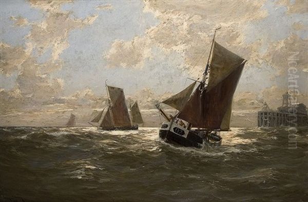 Segelschiffe An Der Mole by Erwin Carl Wilhelm Guenther