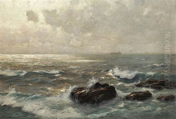 Felsen In Der Brandung Oil Painting by Erwin Carl Wilhelm Guenther