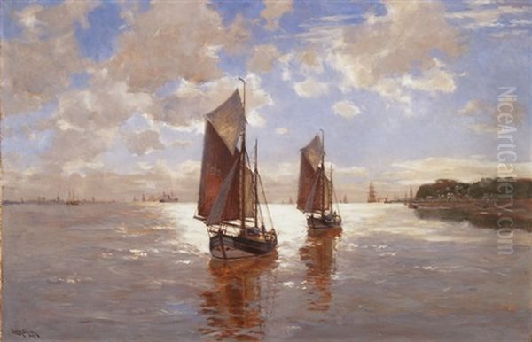 Segelboote In Hollandischer Bucht Oil Painting by Erwin Carl Wilhelm Guenther