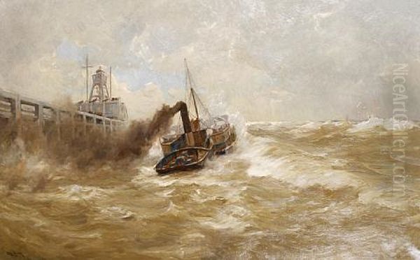 A Paddle Steamer In Rough Waters Oil Painting by Erwin Carl Wilhelm Guenther