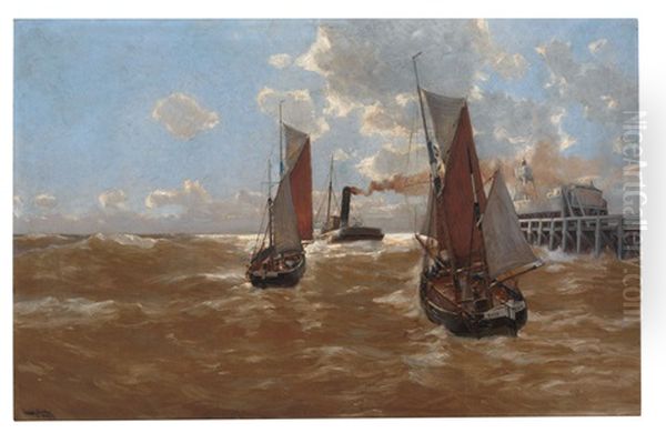 Hafeneinfahrt Von Ostende Oil Painting by Erwin Carl Wilhelm Guenther