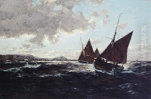 Fischerboote Vor Der Kanalkuste Oil Painting by Erwin Carl Wilhelm Guenther