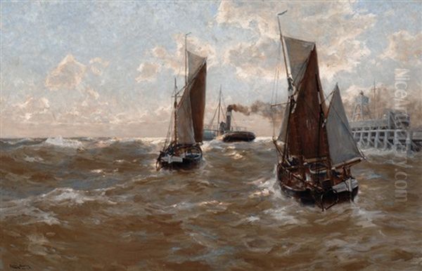 Ships Near Ostend Oil Painting by Erwin Carl Wilhelm Guenther