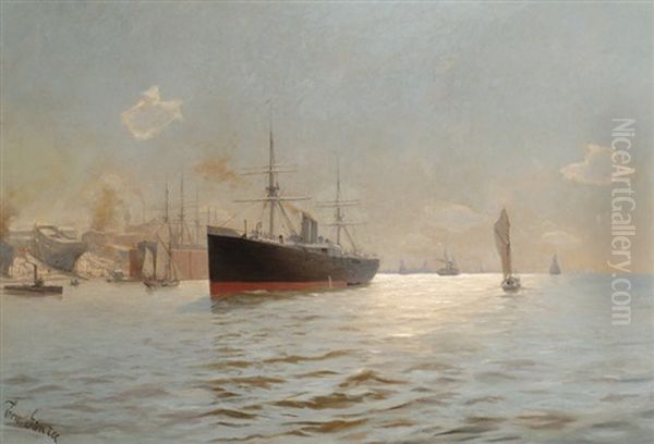 Hamburg Harbour View Oil Painting by Erwin Carl Wilhelm Guenther