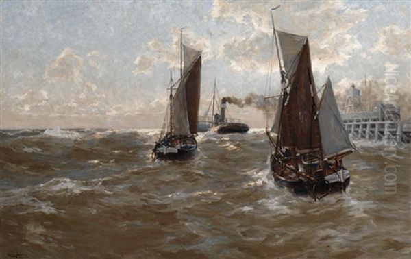 Ships Near Ostend Oil Painting by Erwin Carl Wilhelm Guenther