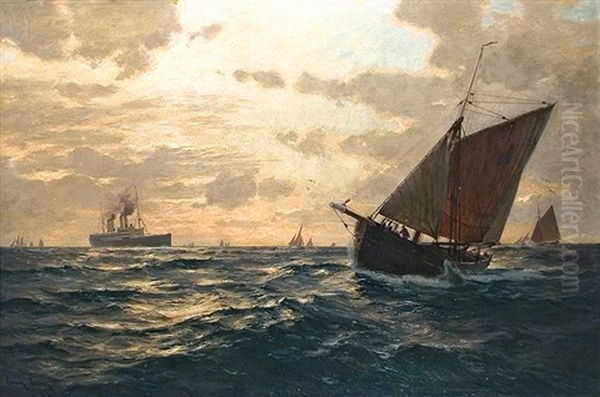 Dampfer Auf Der Nordsee Oil Painting by Erwin Carl Wilhelm Guenther