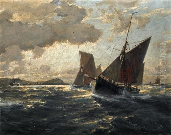 Fischerboote Bei Aufziehendem Regen Vor Einer Steilkuste (dover?) Oil Painting by Erwin Carl Wilhelm Guenther