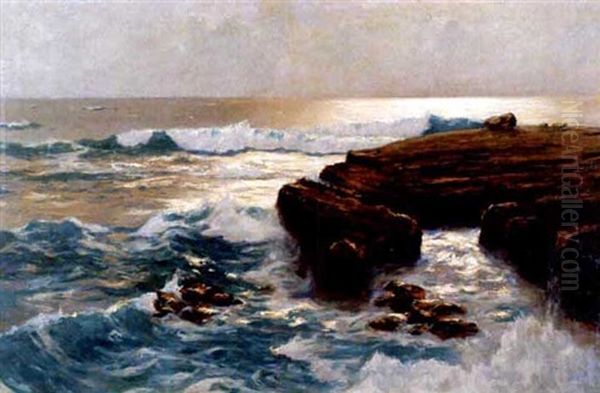 Sunset On A Rocky Coast Oil Painting by Erwin Carl Wilhelm Guenther