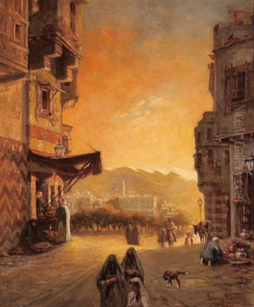 Partie In Kairo Im Abendrot Oil Painting by Erwin Carl Wilhelm Guenther