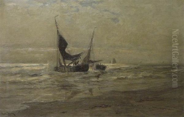 Anlandende Fischerboote Im Abendlicht Oil Painting by Erwin Carl Wilhelm Guenther