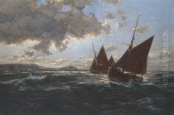 Fischerboote Vor Der Kanalkuste Oil Painting by Erwin Carl Wilhelm Guenther