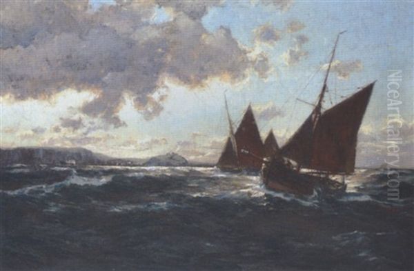 Fiskerbade Ved Kysten Oil Painting by Erwin Carl Wilhelm Guenther