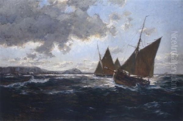 Fischerboote Vor Der Kanalkuste Oil Painting by Erwin Carl Wilhelm Guenther