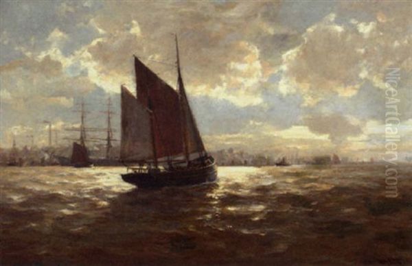 Sailing Into The Harbour Oil Painting by Erwin Carl Wilhelm Guenther