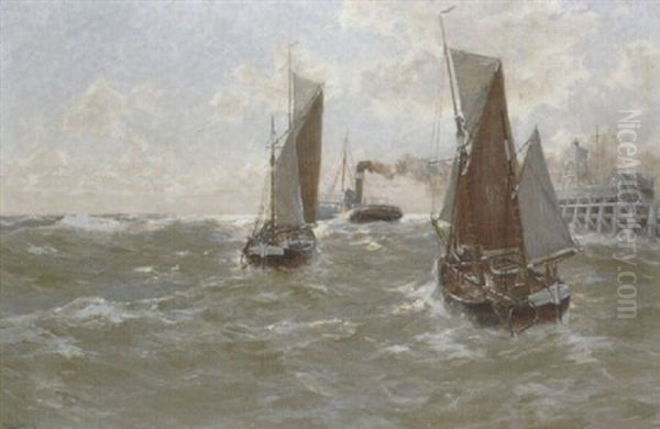 Hafenausfahrt Von Ostende Oil Painting by Erwin Carl Wilhelm Guenther