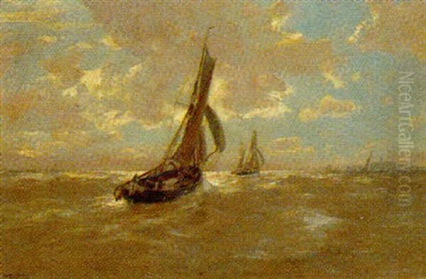 Segelboote Vor Der Kuste Oil Painting by Erwin Carl Wilhelm Guenther