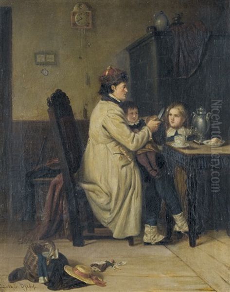 Interieur Mit Vater Und Seinen Kindern Oil Painting by Otto Edmund Gunther