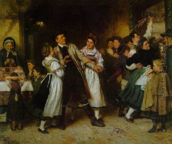 Der Widerwillige Tanzer (kirmesszene) Oil Painting by Otto Edmund Gunther