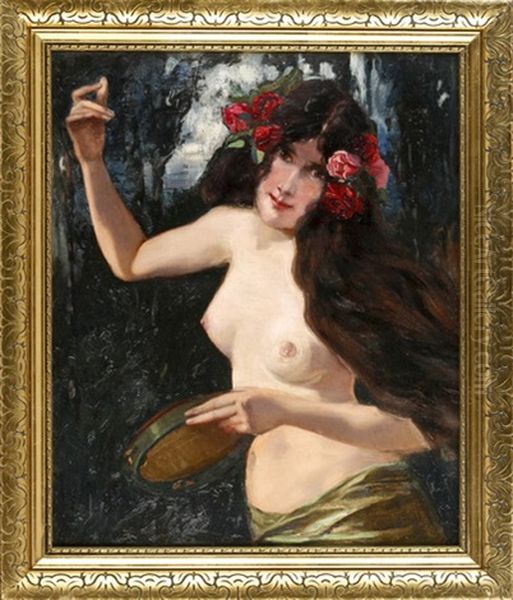 Nymphe Mit Tamburin Oil Painting by Paul Guenther