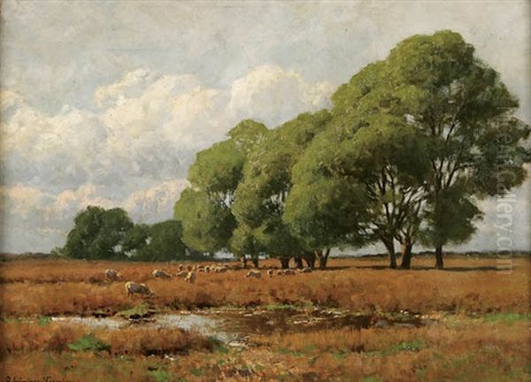 Sheep Grazing Oil Painting by Otto Guenther-Naumburg