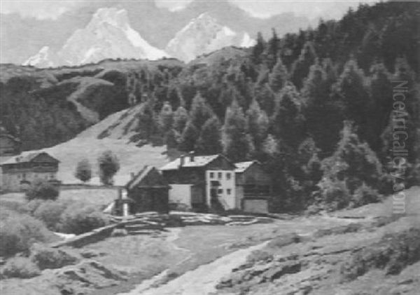 Wassermuhle Und Sagewerk In Sommerlicher Landschaft Oil Painting by Otto Guenther-Naumburg