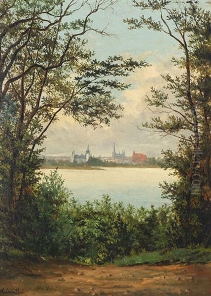 A View Over A German Town Oil Painting by Leopold Karl Gustav Guenther-Schwerin