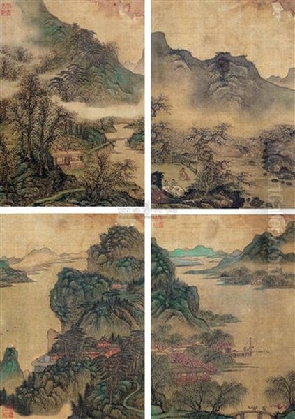 Landscape (album W/ 5) Oil Painting by  Guo Xi