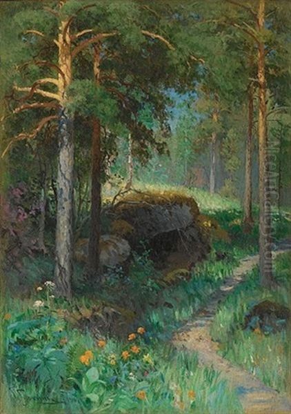 Summer Landscape With Rock Oil Painting by Grigory Ivanovid Gurkin