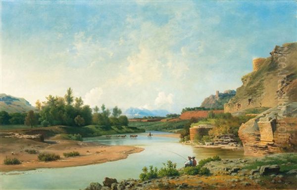 In Der Romischen Campagna Oil Painting by Ludwig Heinrich Theodor (Louis) Gurlitt