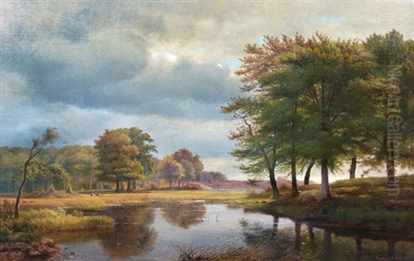 Norddeutsche Landschaft Oil Painting by Ludwig Heinrich Theodor (Louis) Gurlitt