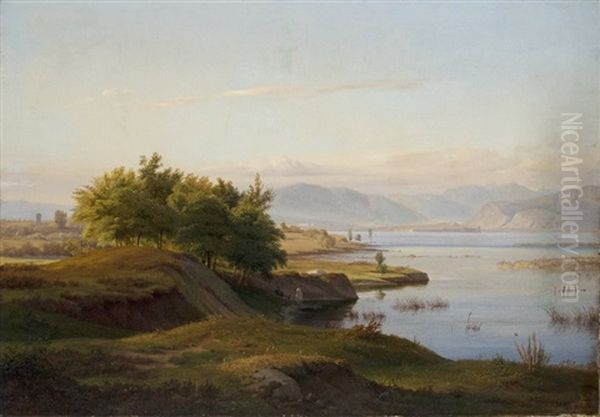 Italian Lakeland Oil Painting by Ludwig Heinrich Theodor (Louis) Gurlitt