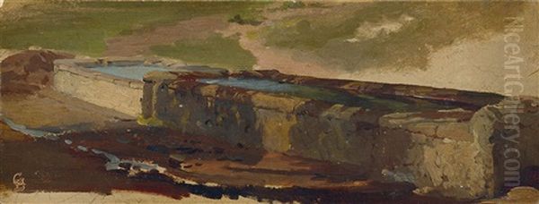 Study Of A Water Trough Oil Painting by Ludwig Heinrich Theodor (Louis) Gurlitt