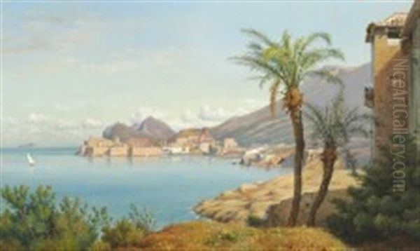 View Of The Gulf Of Dubrovnik Oil Painting by Ludwig Heinrich Theodor (Louis) Gurlitt