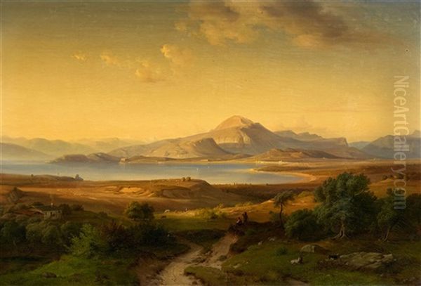 Italian Landscape Oil Painting by Ludwig Heinrich Theodor (Louis) Gurlitt