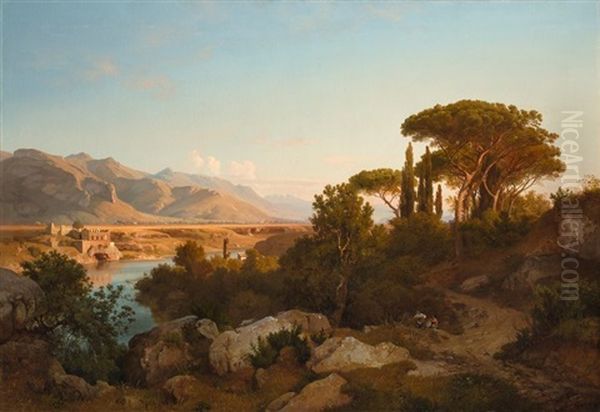 Ansicht Des Guadagna-tals Bei Palermo Oil Painting by Ludwig Heinrich Theodor (Louis) Gurlitt