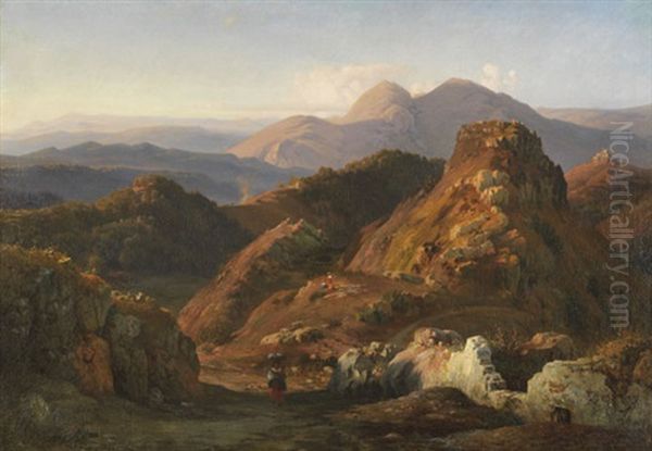 Abendstimmung In Den Albaner Bergen Oil Painting by Ludwig Heinrich Theodor (Louis) Gurlitt