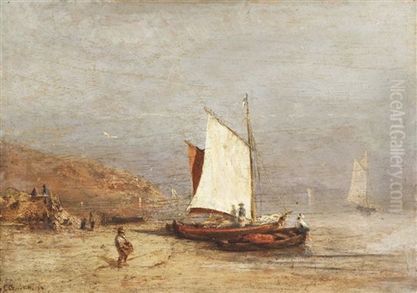 Uferlandschaft Mit Segelbooten Oil Painting by Ludwig Heinrich Theodor (Louis) Gurlitt