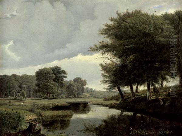 Teichlandschaft Bei Silkeborg In Danemark Oil Painting by Ludwig Heinrich Theodor (Louis) Gurlitt