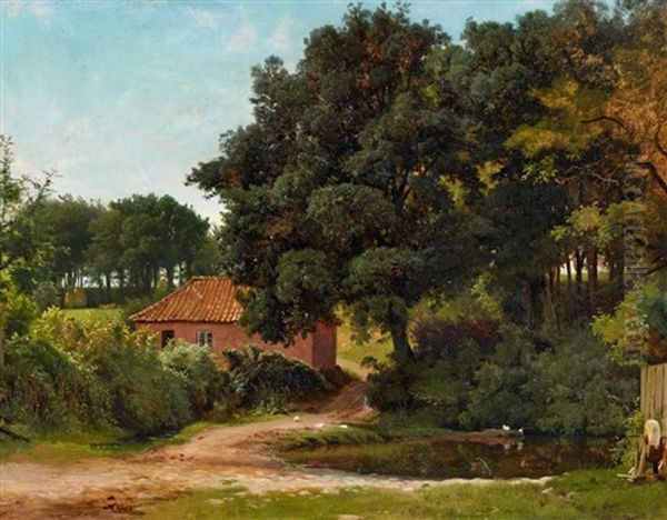 Sommerliche Waldlandschaft Mit Gehoft Oil Painting by Ludwig Heinrich Theodor (Louis) Gurlitt