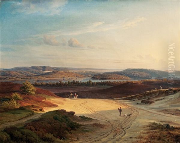 Panoramic View Of Silkeborg Langso Oil Painting by Ludwig Heinrich Theodor (Louis) Gurlitt